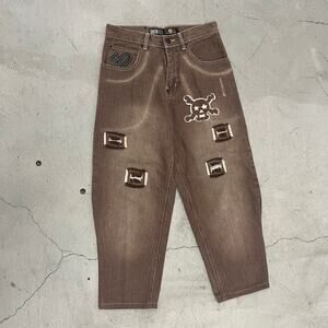 Southpole Brown Skull Patch Denim Jeans Size 30 Y2K